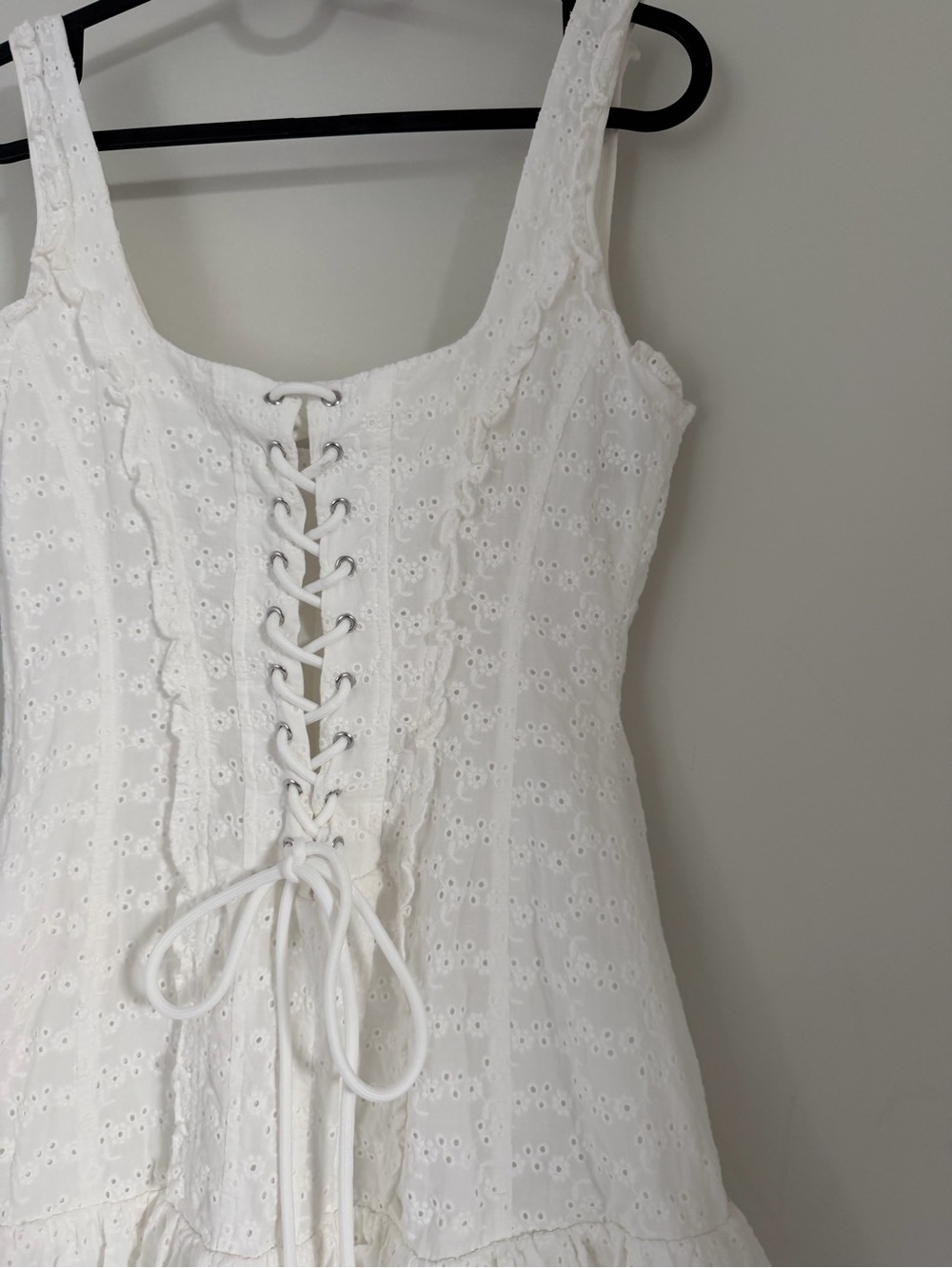 GUIZIO White Eyelet Lace-Up Ruffle Mini Dress - Picture 5 of 9